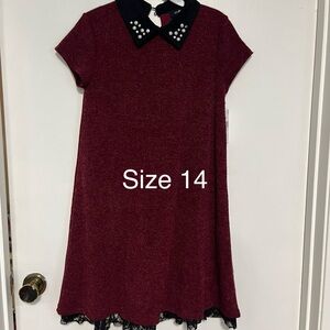 Elegant Burgundy Kids Dress with Black Collar